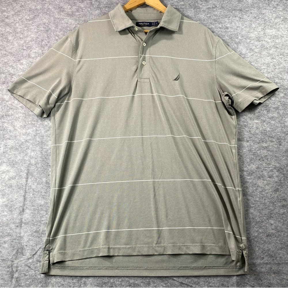 Nautica Mens Tan/White Block Striped Short Sleeve Polo Size‎ MD